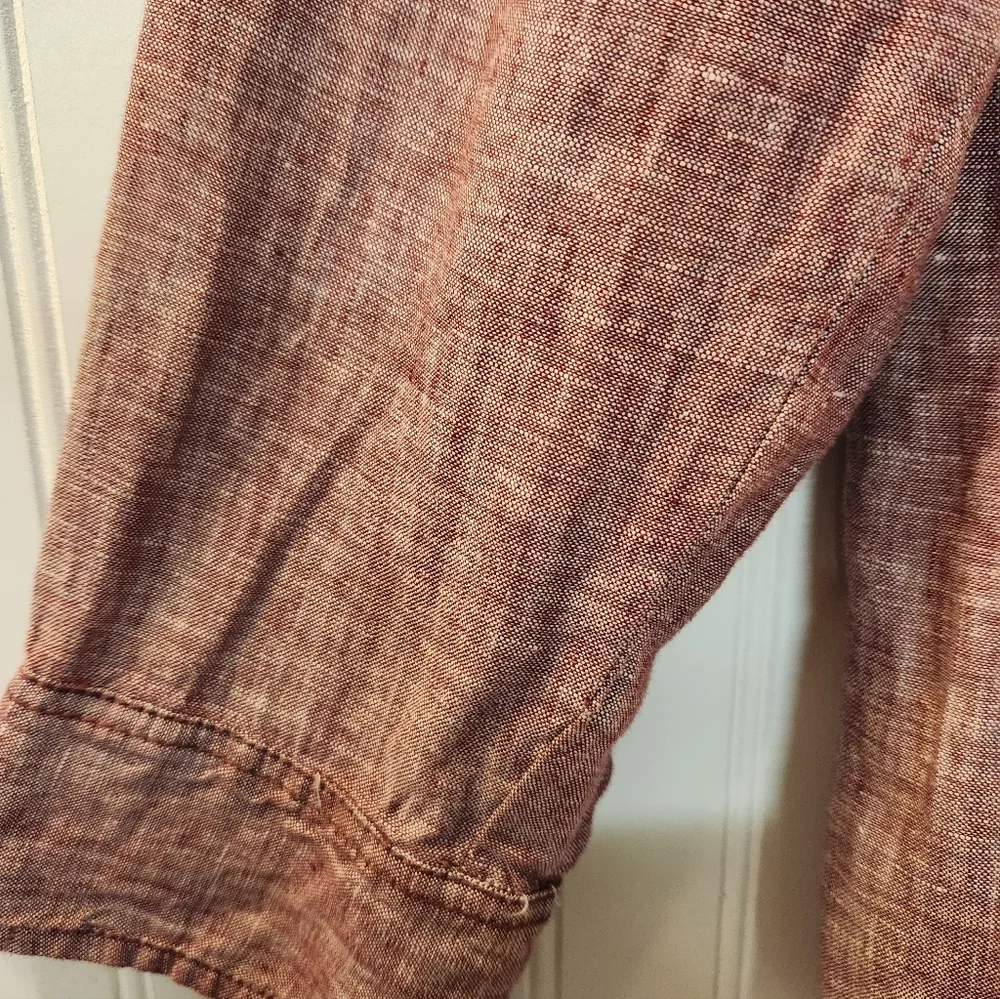 Women Heather Red 100% Linen Snap Buttons Utility Safari Jacket Size 2XL Summer - Picture 5 of 15